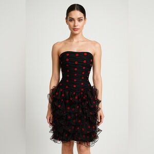 Vintage Cocktail Dress Neiman Marcus After Five Strapless Polkadot Shirred Tulle